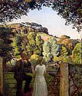 Harold Harvey Canvas Paintings - Midge Bruford And Her Fiance At Chywoone Hill, Newlyn